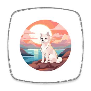 Polarfuchs Bunte Aquarell-Karikatur Kawaii Haustier - Viereckiger Kühlschrankmagnet - Weiß - Vorne