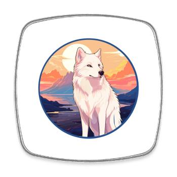 Arctic Wolf Colorful Watercolor Cartoon Kawaii Pet - Square fridge magnet - white - Front