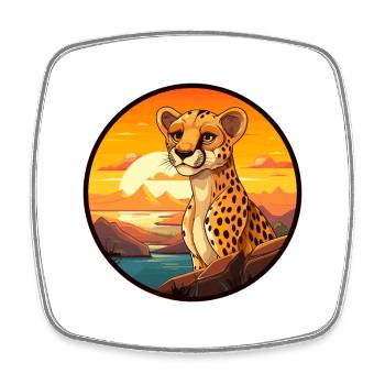 Cheetah Colorful Watercolor Cartoon Kawaii Animal - Square fridge magnet - white - Front