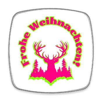 Frohe Weihnachten Hirsch im Wald neon pink grün - Viereckiger Kühlschrankmagnet - Weiß - Vorne