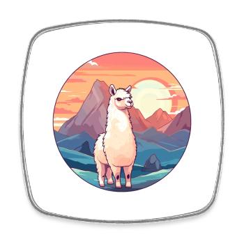 Alpaca Colorful Watercolor Cartoon Kawaii Animal - Square fridge magnet - white - Front