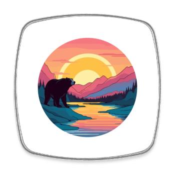 Bear Colorful Watercolor Cartoon Kawaii Animal - Square fridge magnet - white - Front