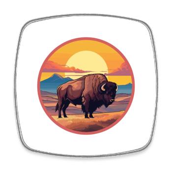 Bison Colorful Watercolor Cartoon Kawaii Animal - Square fridge magnet - white - Front