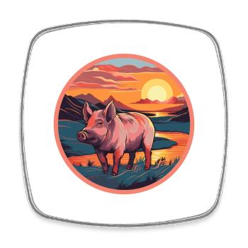 Boar Colorful Watercolor Cartoon Kawaii Animal - Square fridge magnet - white - Front