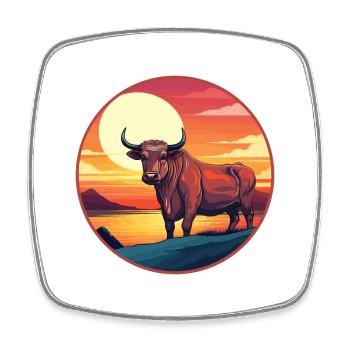 Bull Colorful Watercolor Cartoon Kawaii Animal - Square fridge magnet - white - Front