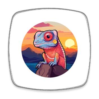 Chameleon Colorful Watercolor Cartoon Kawaii Pet - Square fridge magnet - white - Front