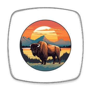 Buffalo Colorful Watercolor Cartoon Kawaii Animal - Square fridge magnet - white - Front