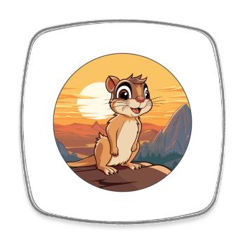 Chipmunk Aquarelle Colorée Dessin Animé Kawaii Animal - Magnet carré - blanc - Devant