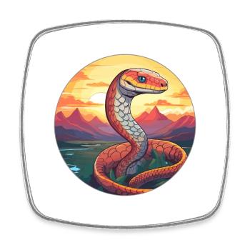 Cobra Snake Colorful Watercolor Cartoon Kawaii Pet - Square fridge magnet - white - Front