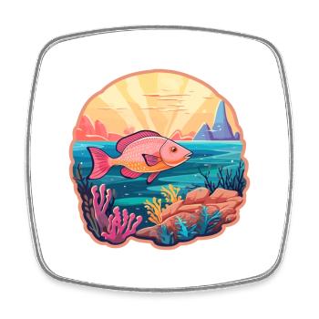 Coral Reef Fish Colorful Watercolor Cartoon Kawaii - Square fridge magnet - white - Front