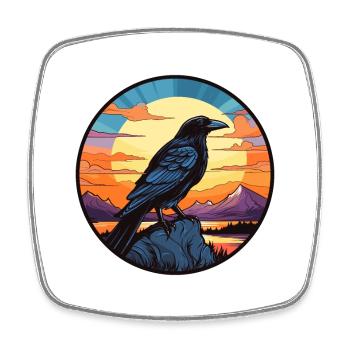 Crow Colorful Watercolor Cartoon Kawaii Animal - Square fridge magnet - white - Front