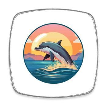Dolphin Colorful Watercolor Cartoon Kawaii Animal - Square fridge magnet - white - Front
