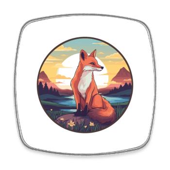 Gelehrter Fuchs Buntes Aquarell Cartoon Kawaii Haustier - Viereckiger Kühlschrankmagnet - Weiß - Vorne
