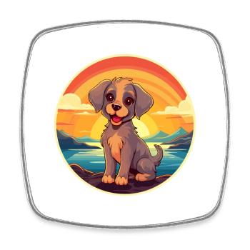 Chien Aquarelle Colorée Dessin Animé Kawaii Animal - Magnet carré - blanc - Devant