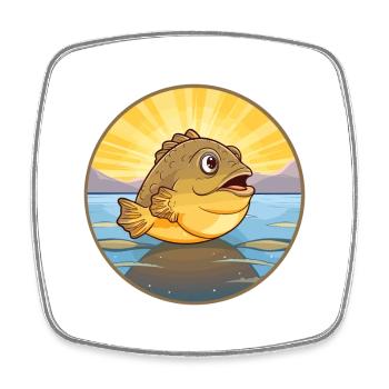 Flounder Fish Colorful Watercolor Cartoon Kawaii - Square fridge magnet - white - Front