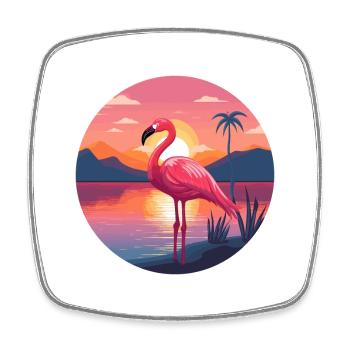 Flamingo Colorful Watercolor Cartoon Kawaii Animal - Square fridge magnet - white - Front