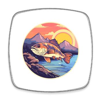 Fish Colorful Watercolor Cartoon Kawaii Animal - Square fridge magnet - white - Front