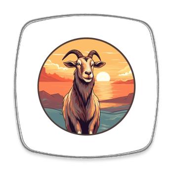 Goat Colorful Watercolor Cartoon Kawaii Animal - Square fridge magnet - white - Front