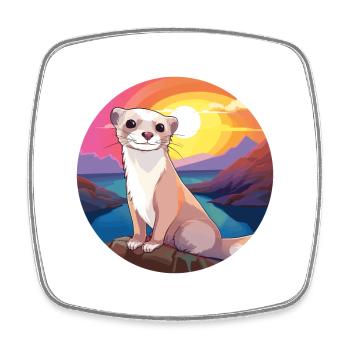 Ferret Colorful Watercolor Cartoon Kawaii Animal - Square fridge magnet - white - Front