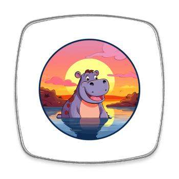 Hippo Colorful Watercolor Cartoon Kawaii Animal - Square fridge magnet - white - Front