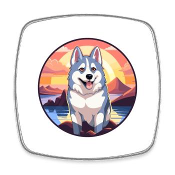 Husky Dog Colorful Watercolor Cartoon Kawaii Pet - Square fridge magnet - white - Front