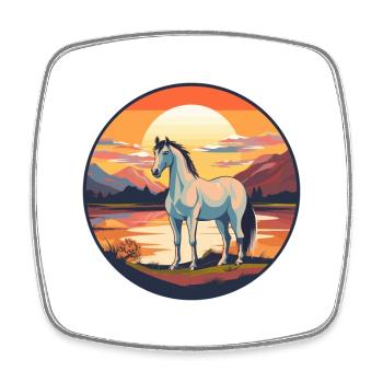 Pferd buntes Aquarell Karikatur Kawaii Tier - Viereckiger Kühlschrankmagnet - Weiß - Vorne