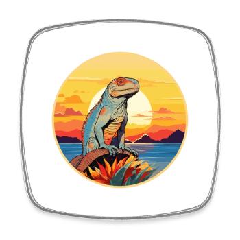 Iguana Colorful Watercolor Cartoon Kawaii Animal - Square fridge magnet - white - Front