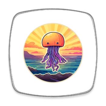 Qualle bunte Aquarell-Karikatur Kawaii Haustier - Viereckiger Kühlschrankmagnet - Weiß - Vorne