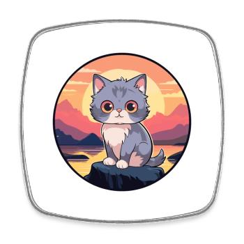 Kitten Colorful Watercolor Cartoon Kawaii Animal - Square fridge magnet - white - Front