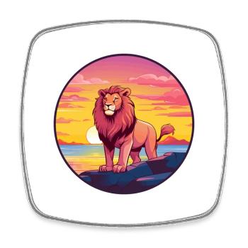Lion Aquarelle Colorée Dessin Animé Kawaii Animal - Magnet carré - blanc - Devant