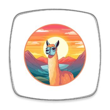 Llama Colorful Watercolor Cartoon Kawaii Animal - Square fridge magnet - white - Front