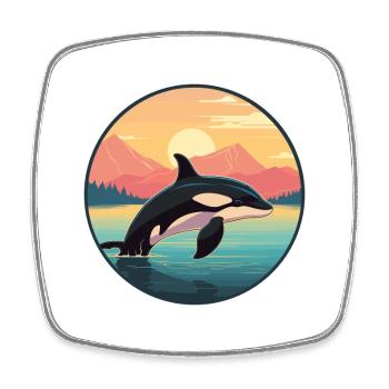 Orca Colorful Watercolor Cartoon Kawaii Animal - Square fridge magnet - white - Front
