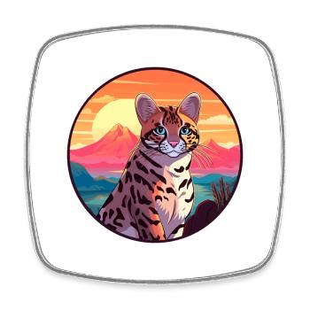 Ocelot Colorful Watercolor Cartoon Kawaii Animal - Square fridge magnet - white - Front