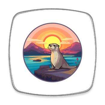 Otter Colorful Watercolor Cartoon Kawaii Animal - Square fridge magnet - white - Front