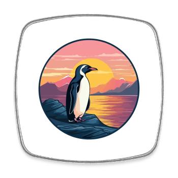 Penguin Colorful Watercolor Cartoon Kawaii Animal - Square fridge magnet - white - Front