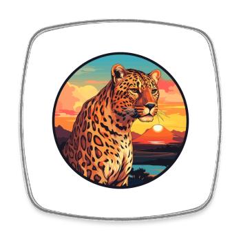 Leopard Colorful Watercolor Cartoon Kawaii Animal - Square fridge magnet - white - Front