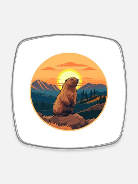 Marmotte Aquarelle colorée Cartoon Kawaii Pet - Magnet carré - blanc