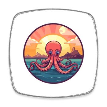 Oktopus Buntes Aquarell Cartoon Kawaii Tier - Viereckiger Kühlschrankmagnet - Weiß - Vorne