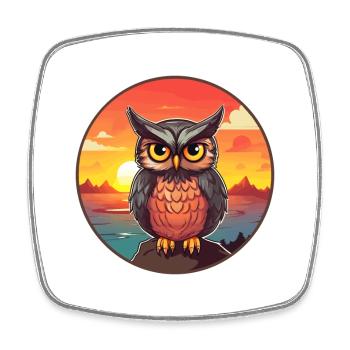 Owl Colorful Watercolor Cartoon Kawaii Animal - Square fridge magnet - white - Front
