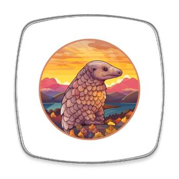 Pangolin Colorful Watercolor Cartoon Kawaii Animal - Square fridge magnet - white - Front