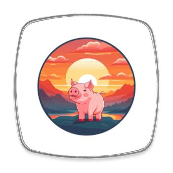 Pig Colorful Watercolor Cartoon Kawaii Animal - Square fridge magnet - white - Front
