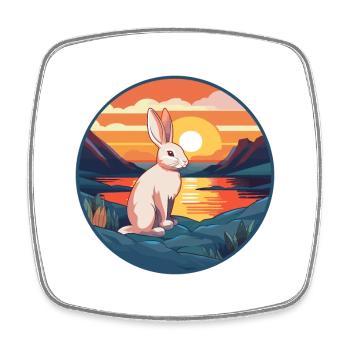 Rabbit Colorful Watercolor Cartoon Kawaii Animal - Square fridge magnet - white - Front