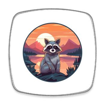 Raccoon Colorful Watercolor Cartoon Kawaii Animal - Square fridge magnet - white - Front
