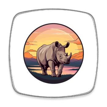 Rhino Colorful Watercolor Cartoon Kawaii Animal - Square fridge magnet - white - Front