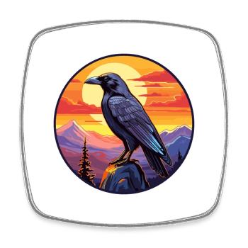 Raven Colorful Watercolor Cartoon Kawaii Animal - Square fridge magnet - white - Front