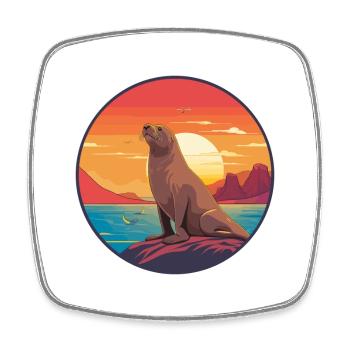 Lion de mer coloré aquarelle dessin animé kawaii animal - Magnet carré - blanc - Devant