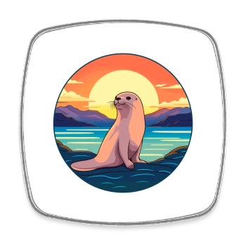 Seal Colorful Watercolor Cartoon Kawaii Animal - Square fridge magnet - white - Front
