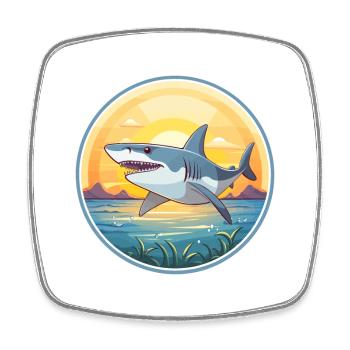 Shark Colorful Watercolor Cartoon Kawaii Animal - Square fridge magnet - white - Front