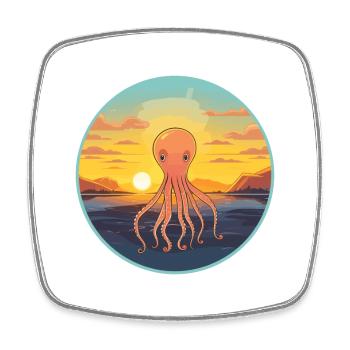 Squid Colorful Watercolor Cartoon Kawaii Animal - Square fridge magnet - white - Front