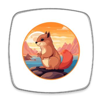 Eichhörnchen buntes Aquarell Cartoon Kawaii Tier - Viereckiger Kühlschrankmagnet - Weiß - Vorne